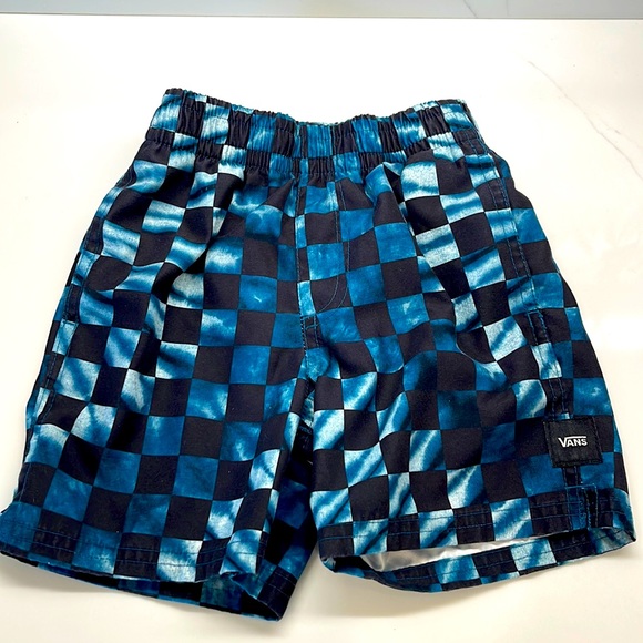 Moroccan Blue and Black checkered Swim Trunks - Picture 1 of 4